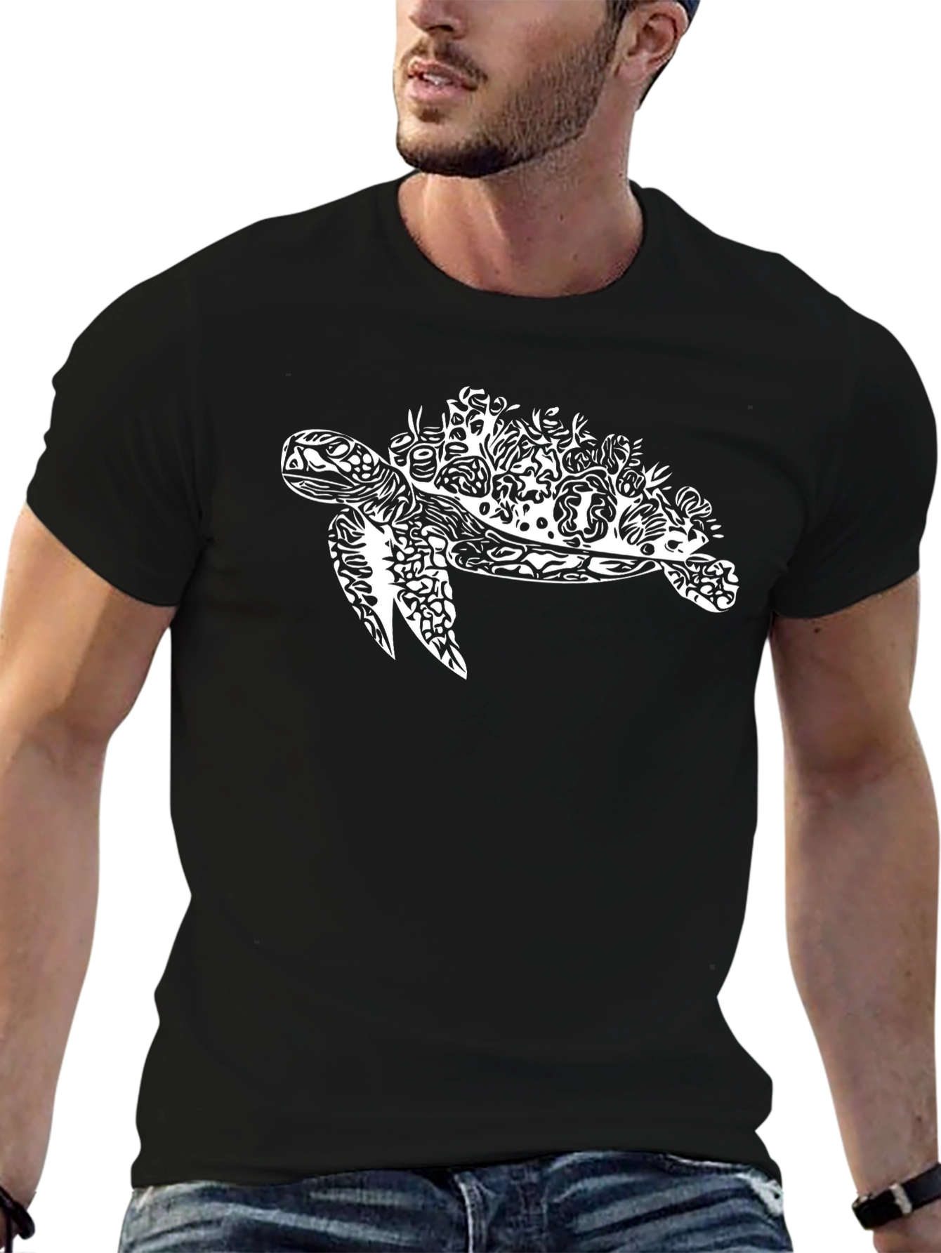 Sea Turtle Graphic Print Black T-Shirt