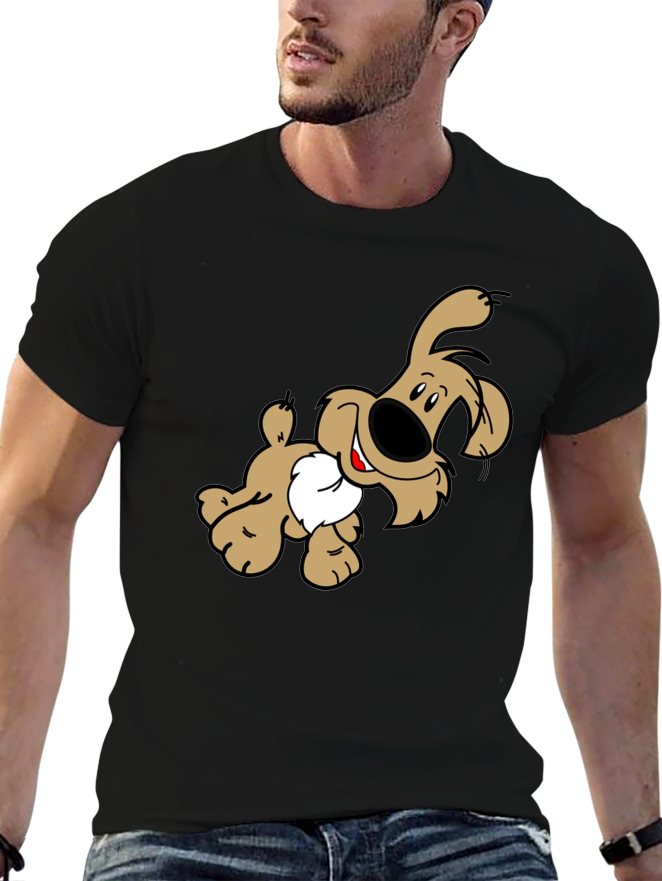Cartoon Dog Graphic Print Black T-Shirt