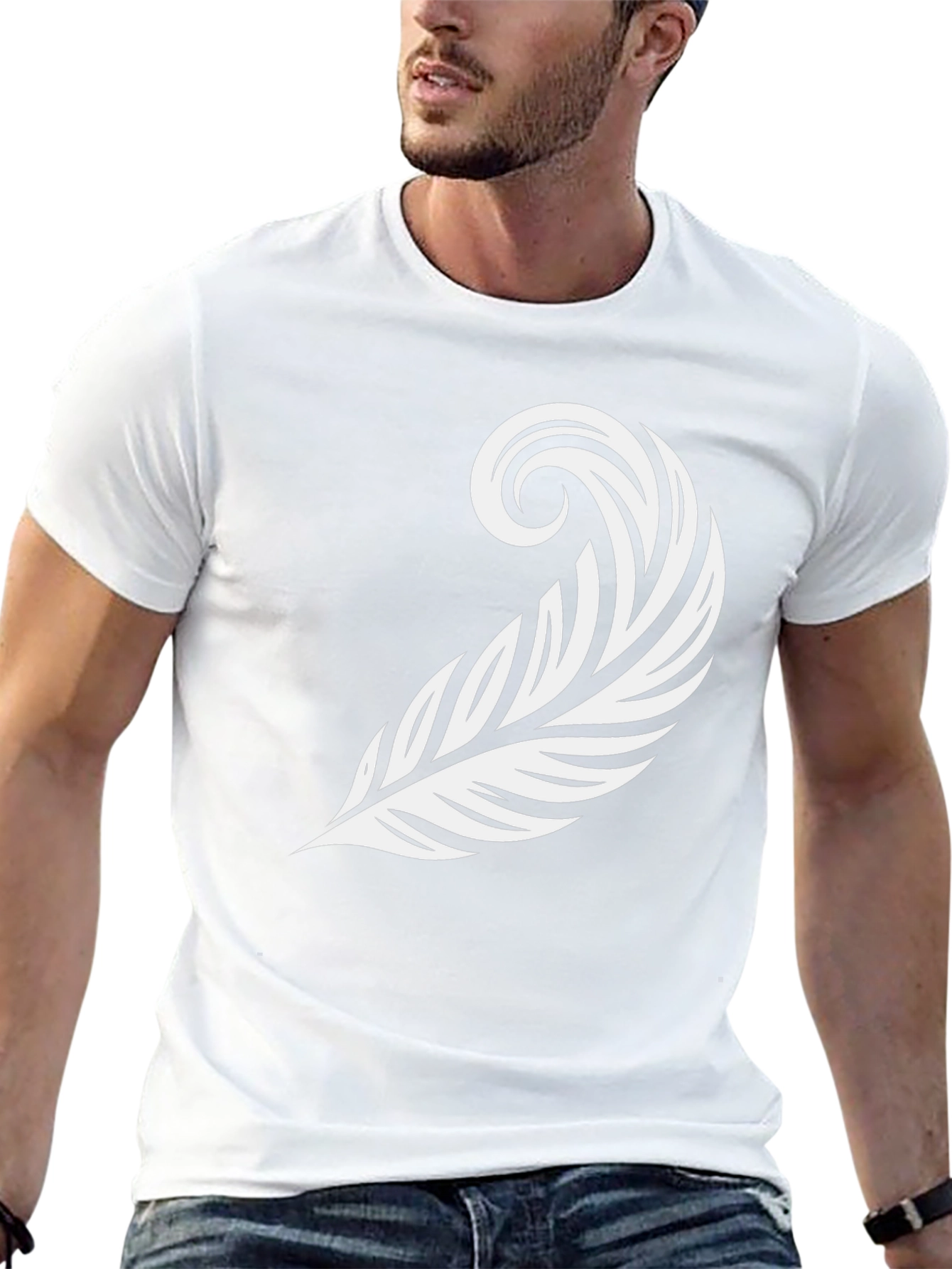 Stylish Feather Graphic Tee - Black