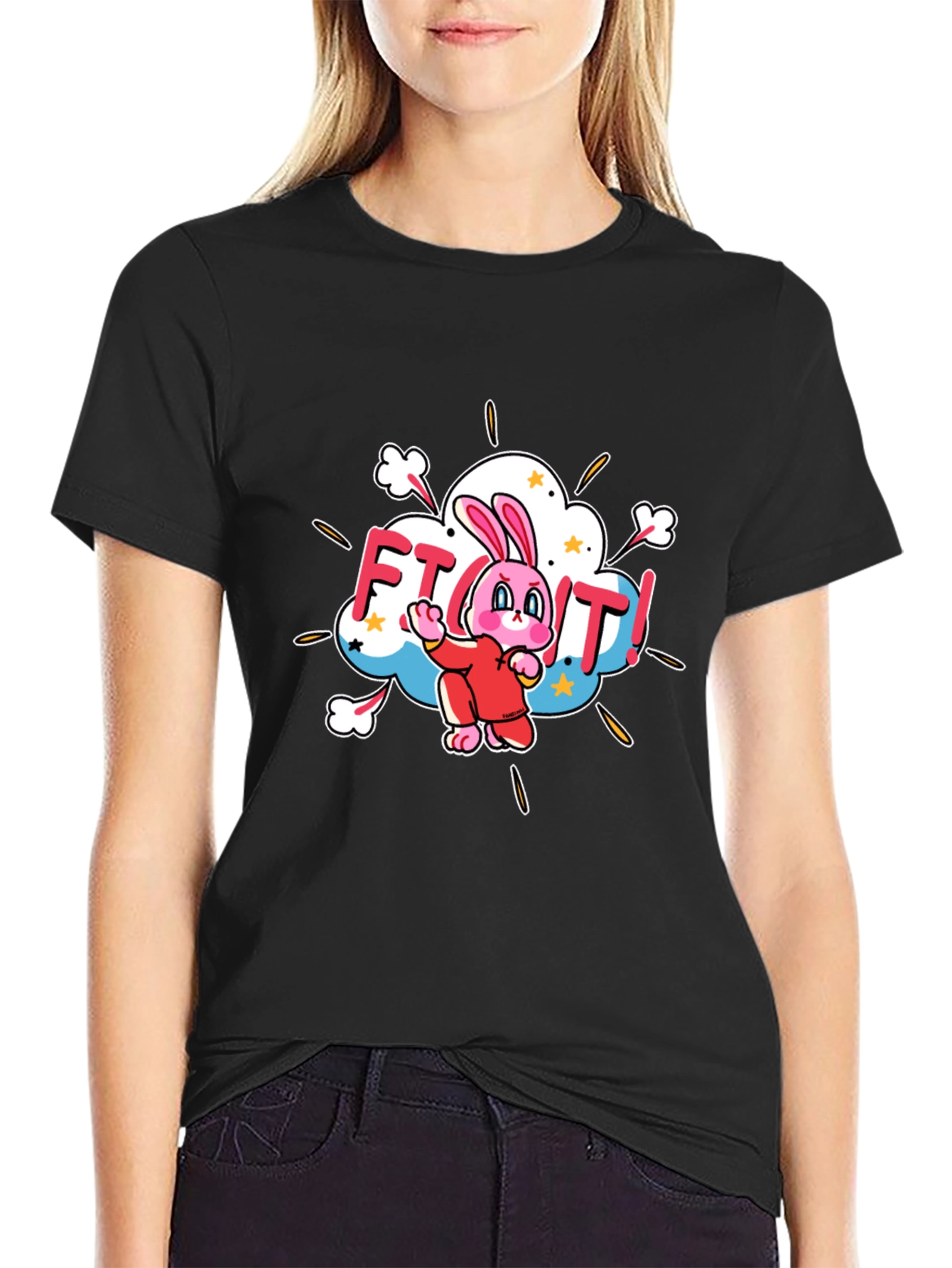 Fight! Bunny T-Shirt - Black Cotton Tee
