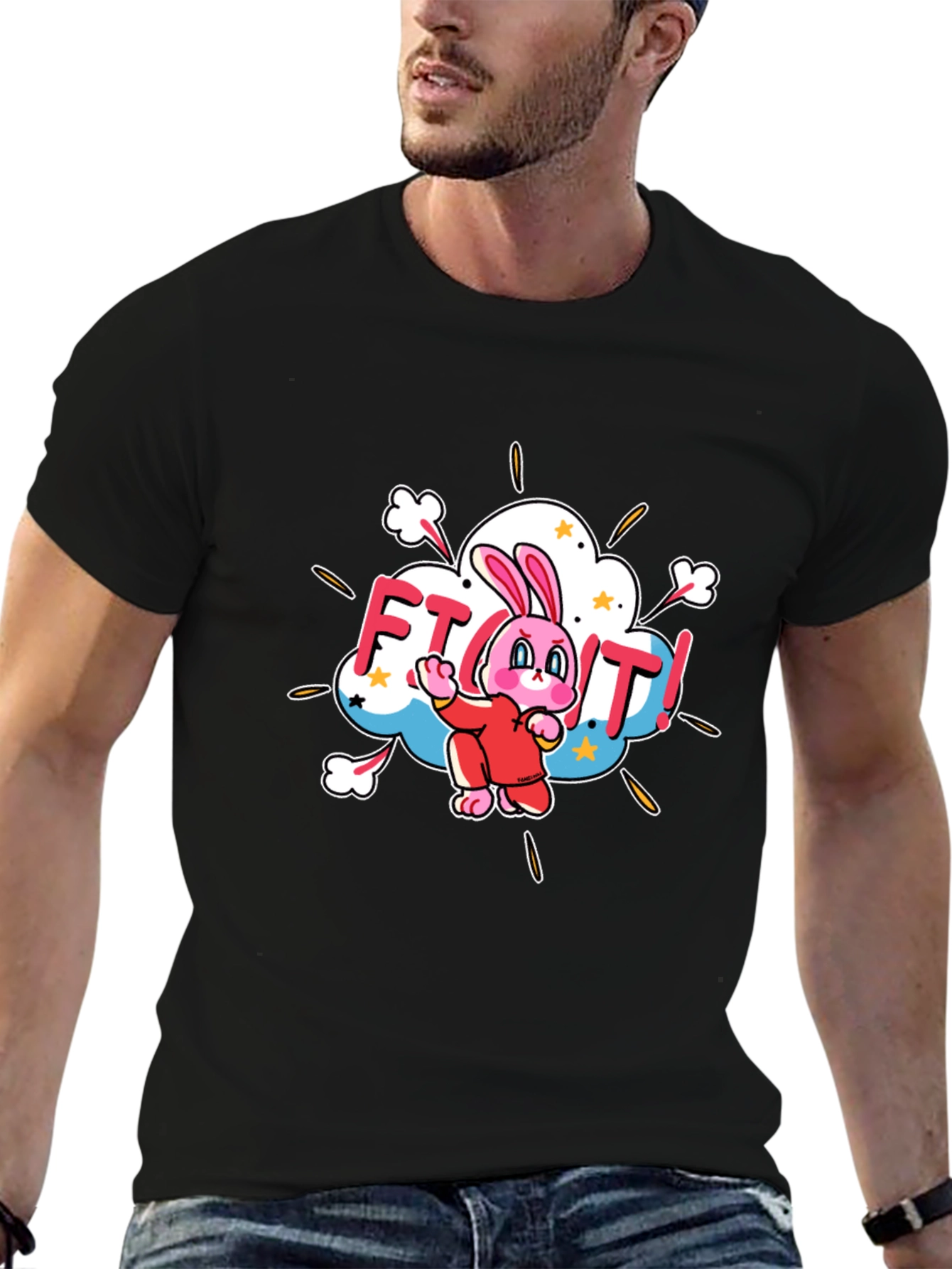 Fight! Bunny T-Shirt - Black Cotton Tee