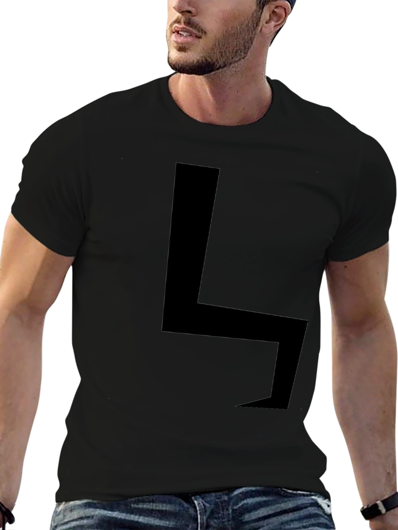 Minimalist Black T-Shirt with Bold Geometric Design