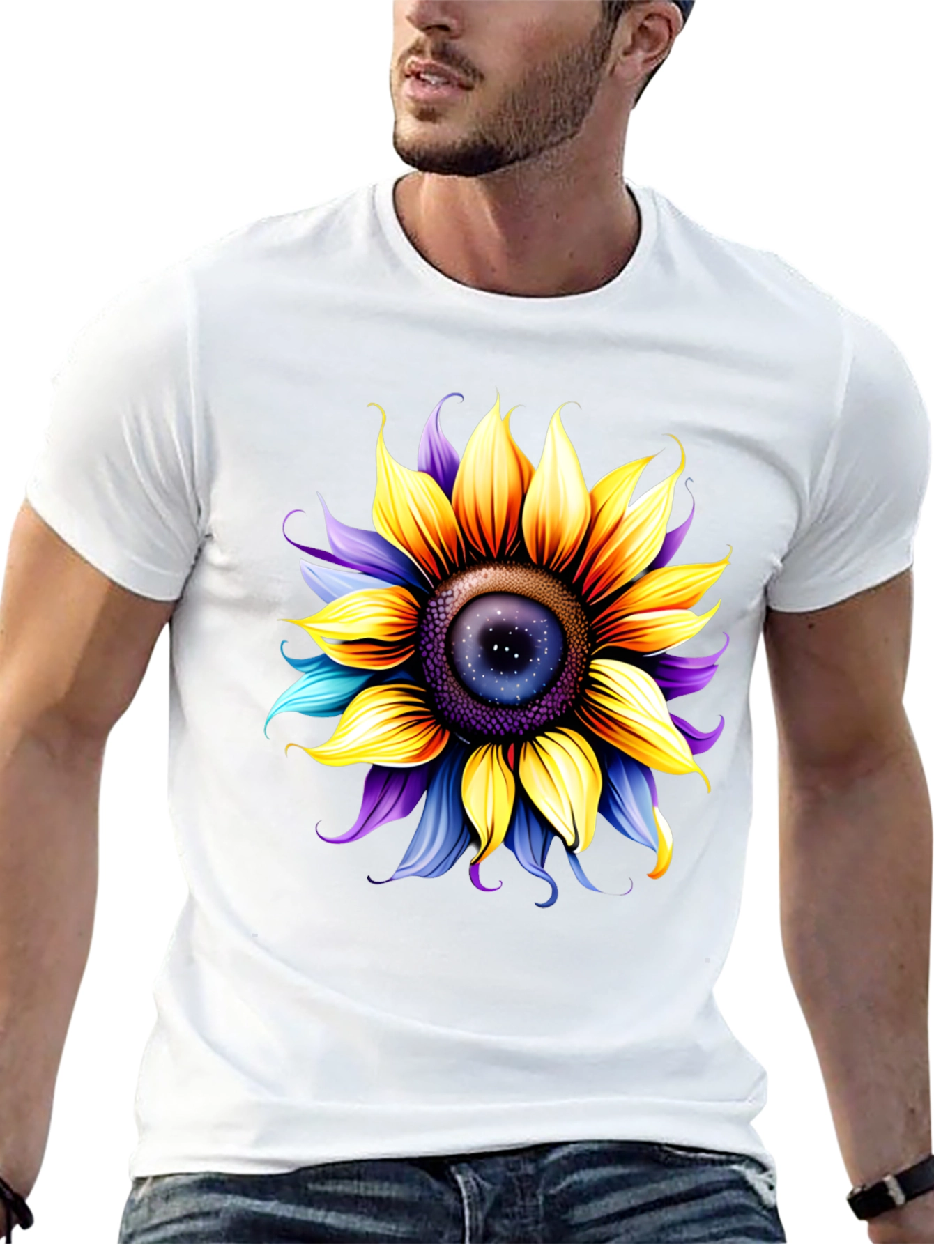 Sunflower Galaxy Graphic Tee - Unique Space Design