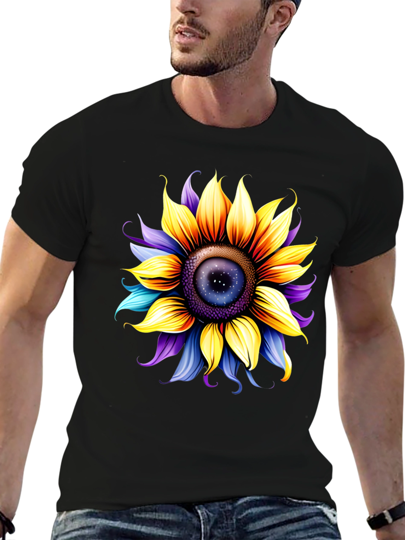 Sunflower Galaxy Graphic Tee - Unique Space Design