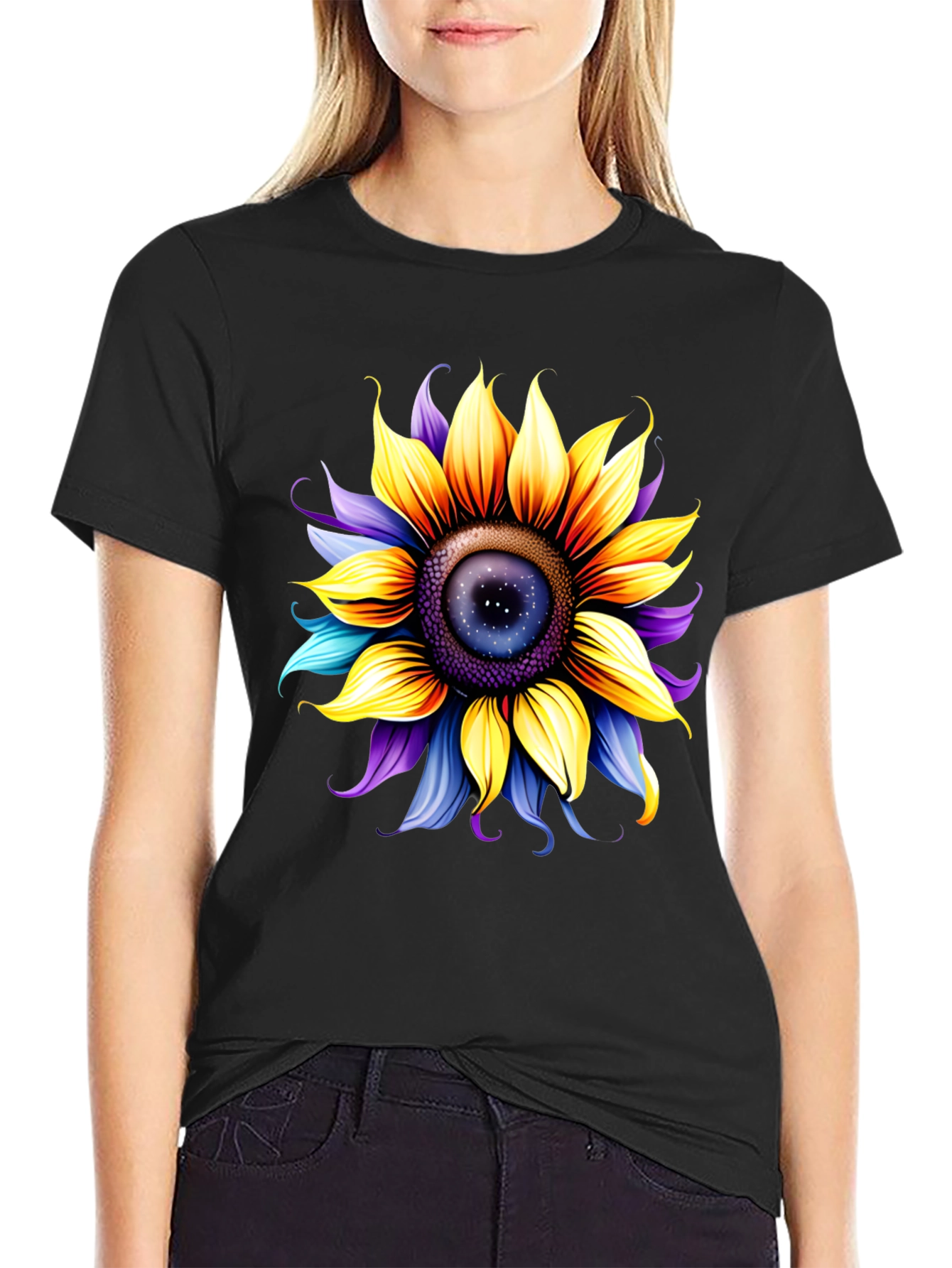 Sunflower Galaxy Graphic Tee - Unique Space Design