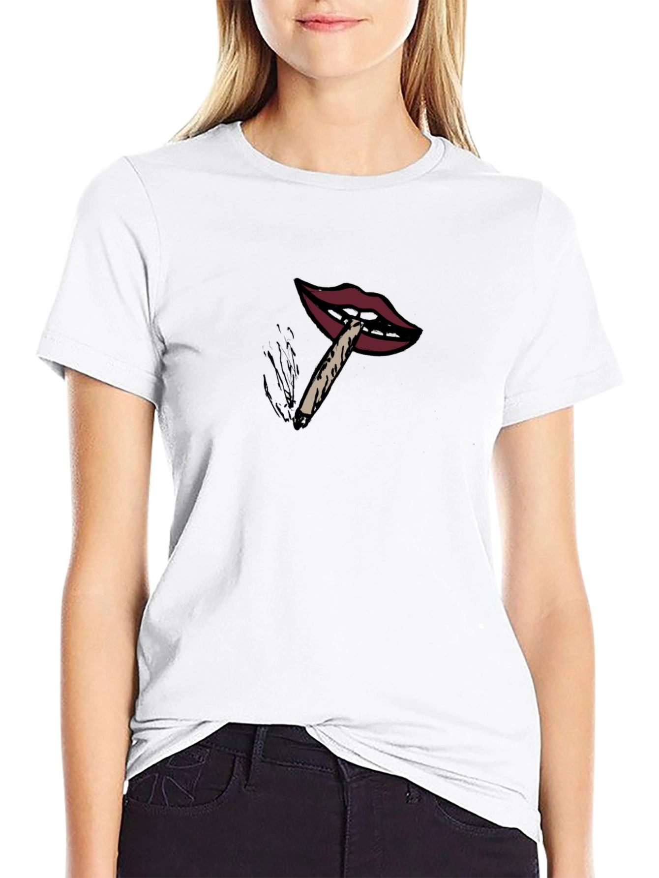 Lips Smoking Joint Graphic T-Shirt