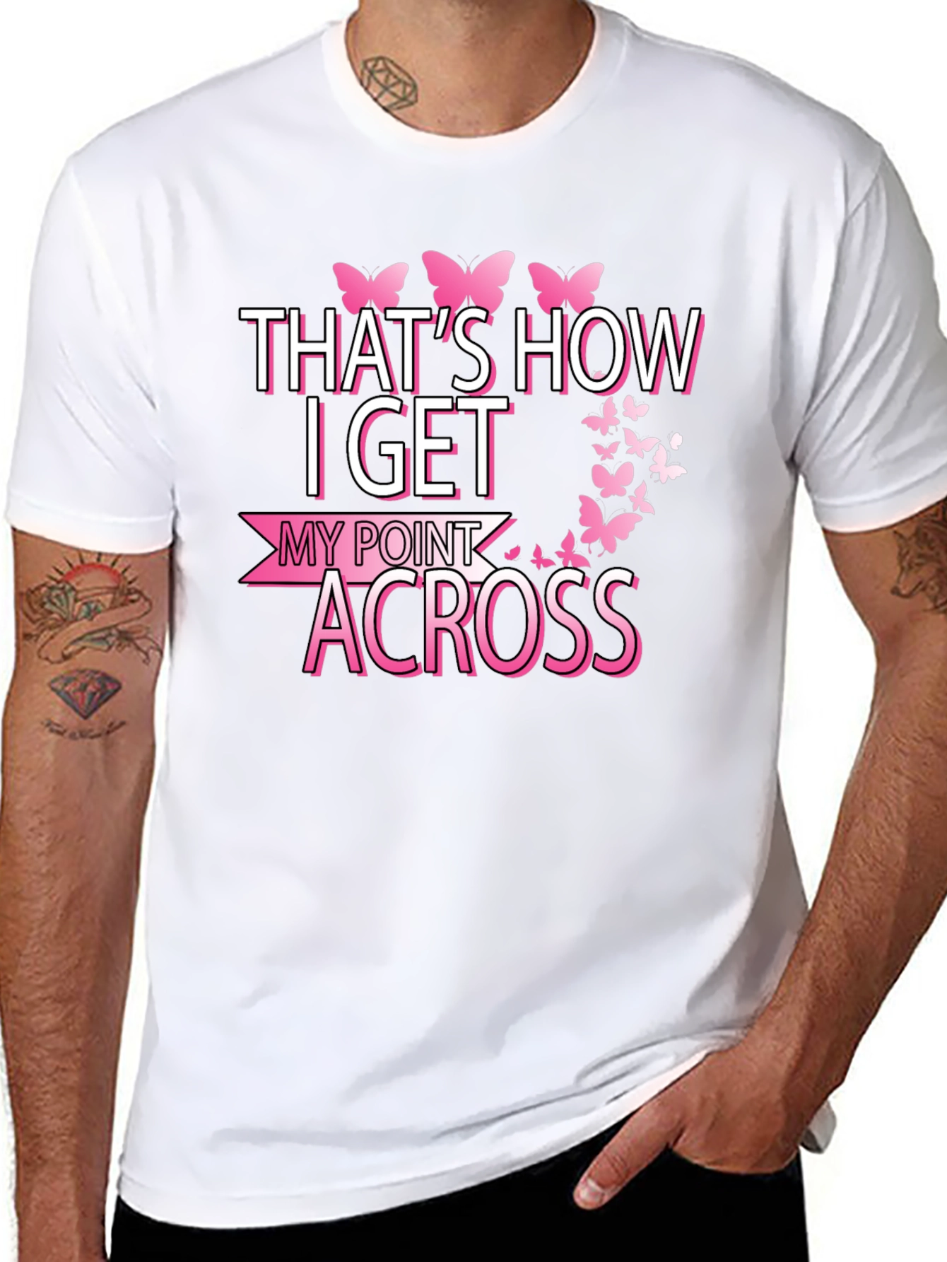 Butterfly Point Across Graphic Tee - Breast Cancer Awareness