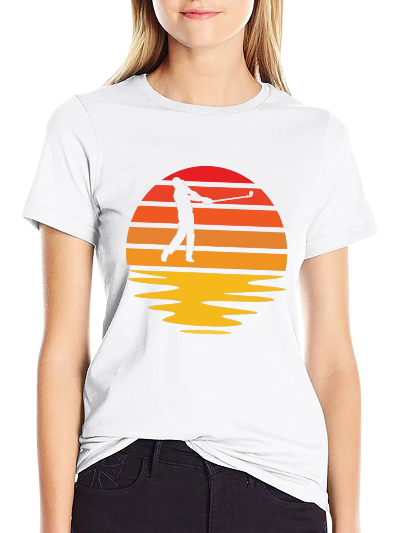 Retro Golfer Sunset Black T-Shirt