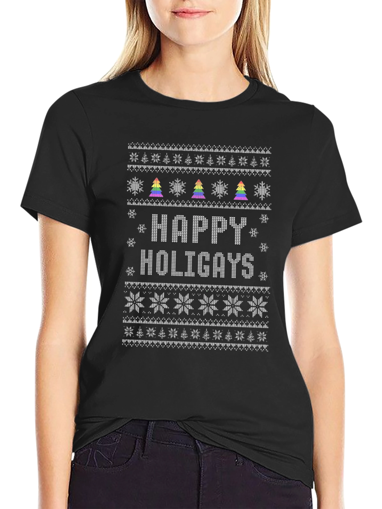 Happy Holigays Ugly Christmas Sweater LGBT Pride Tee