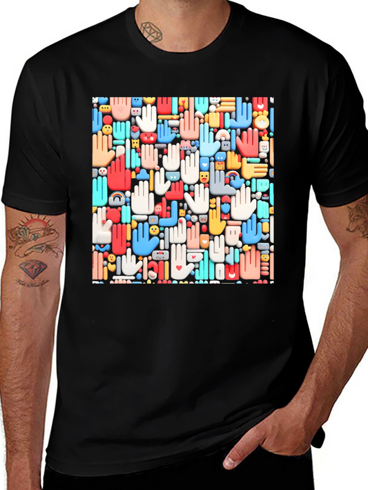 Hands Patterned Black T-Shirt