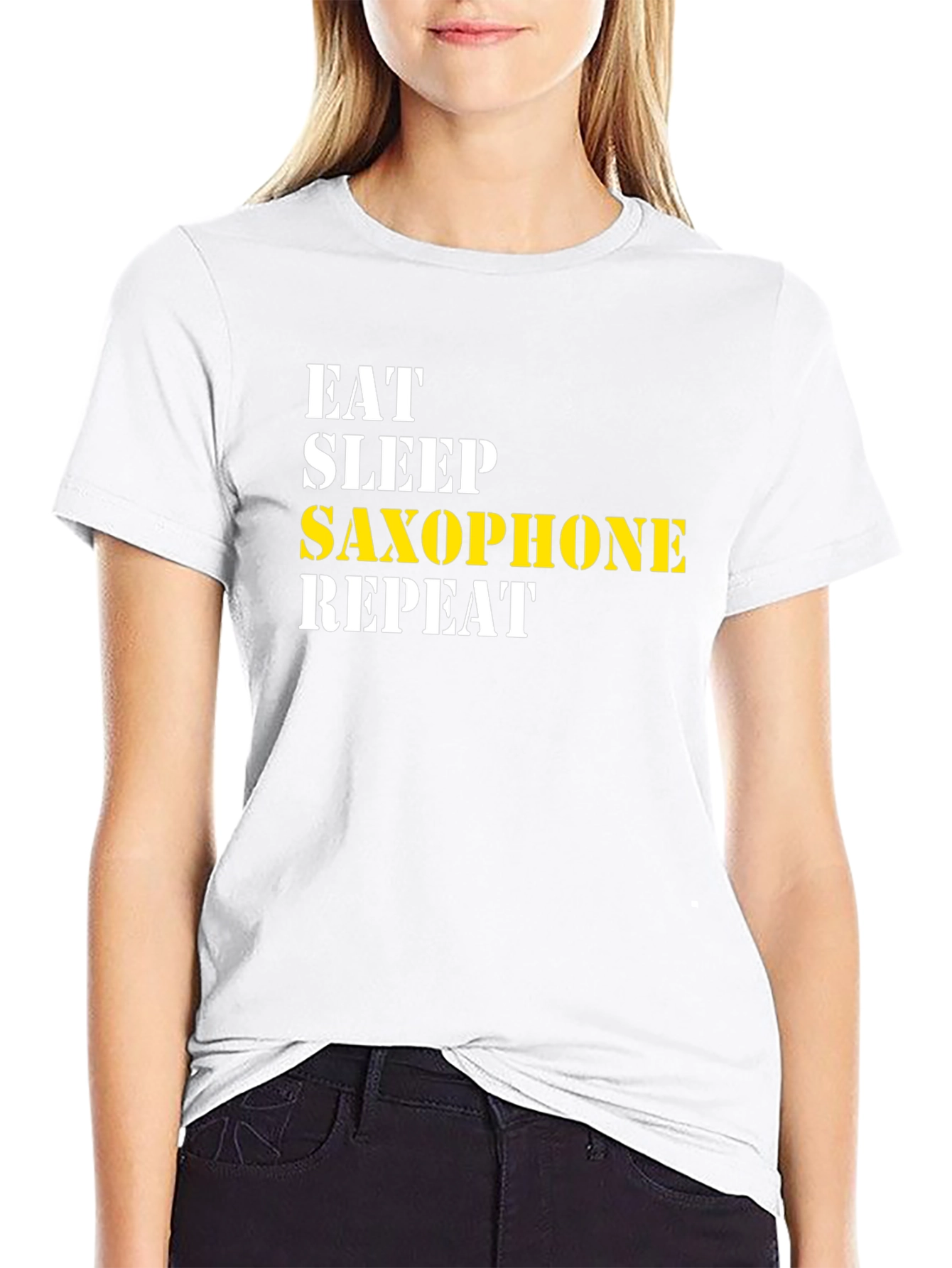 Eat Sleep Saxophone Repeat Black Graphic T-Shirt
