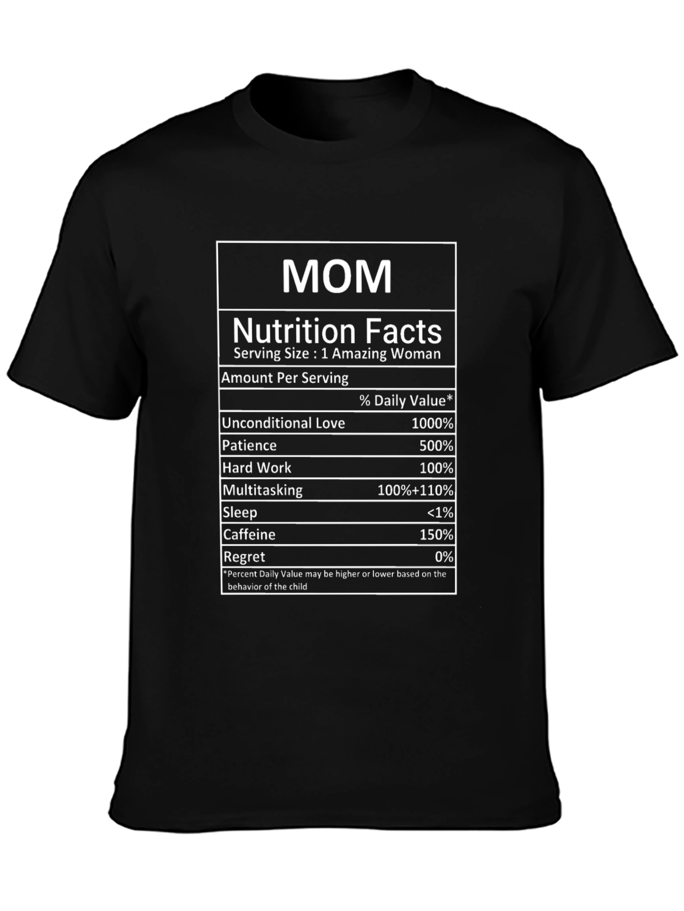 Mom Nutrition Facts Black T-Shirt
