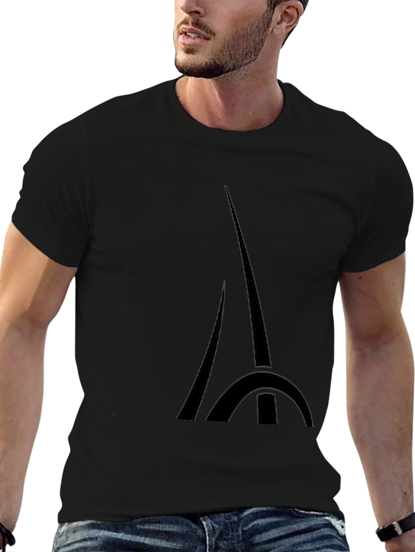 Mens Black Eiffel Tower Graphic T-Shirt