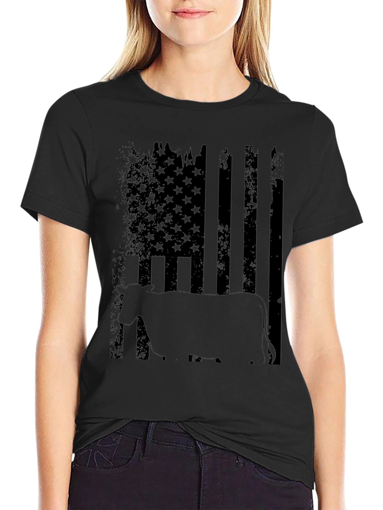 Distressed American Flag Cow Graphic Tee