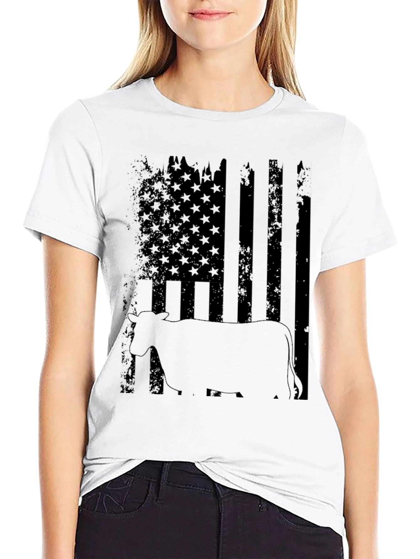 Distressed American Flag Cow Graphic Tee