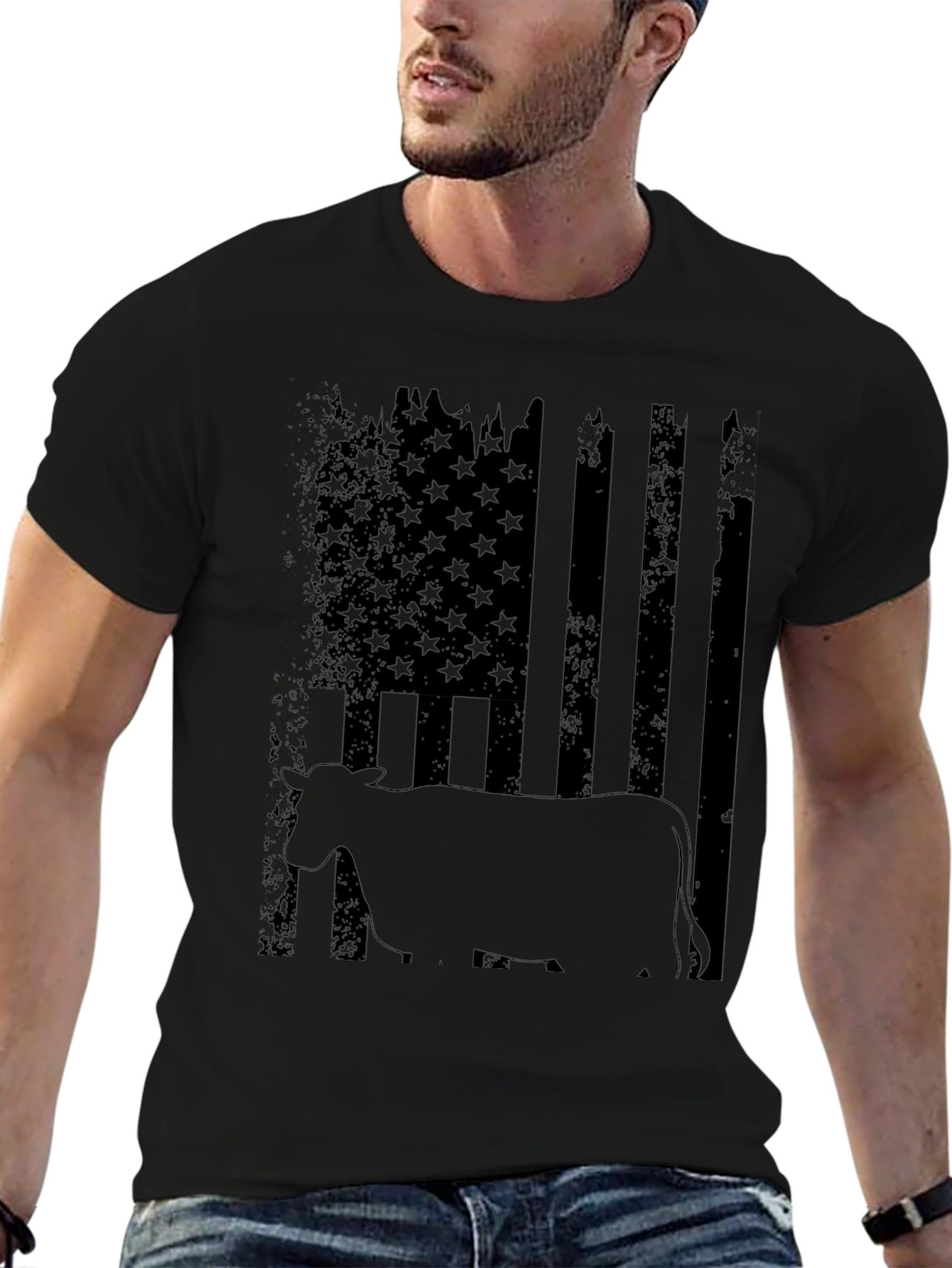 Distressed American Flag Cow Graphic Tee