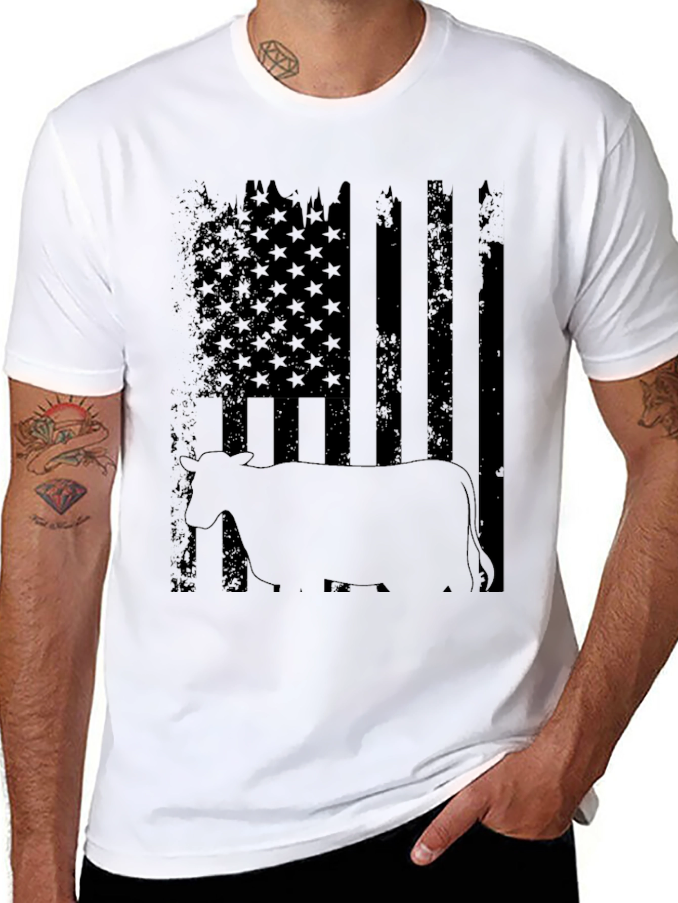 Distressed American Flag Cow Graphic Tee
