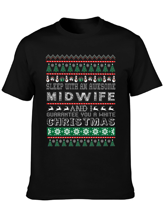 Awesome Midwife White Christmas Graphic T-Shirt