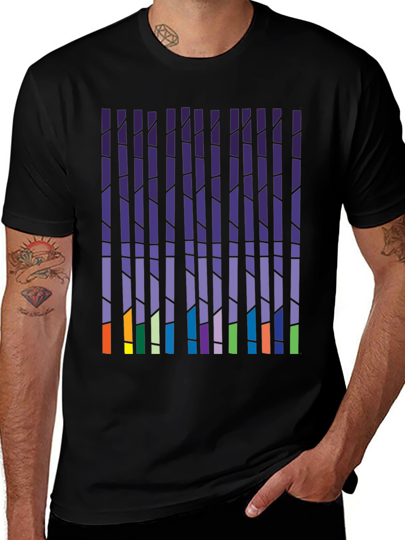 Abstract Vertical Blocks Graphic Tee - Soft Cotton Blend