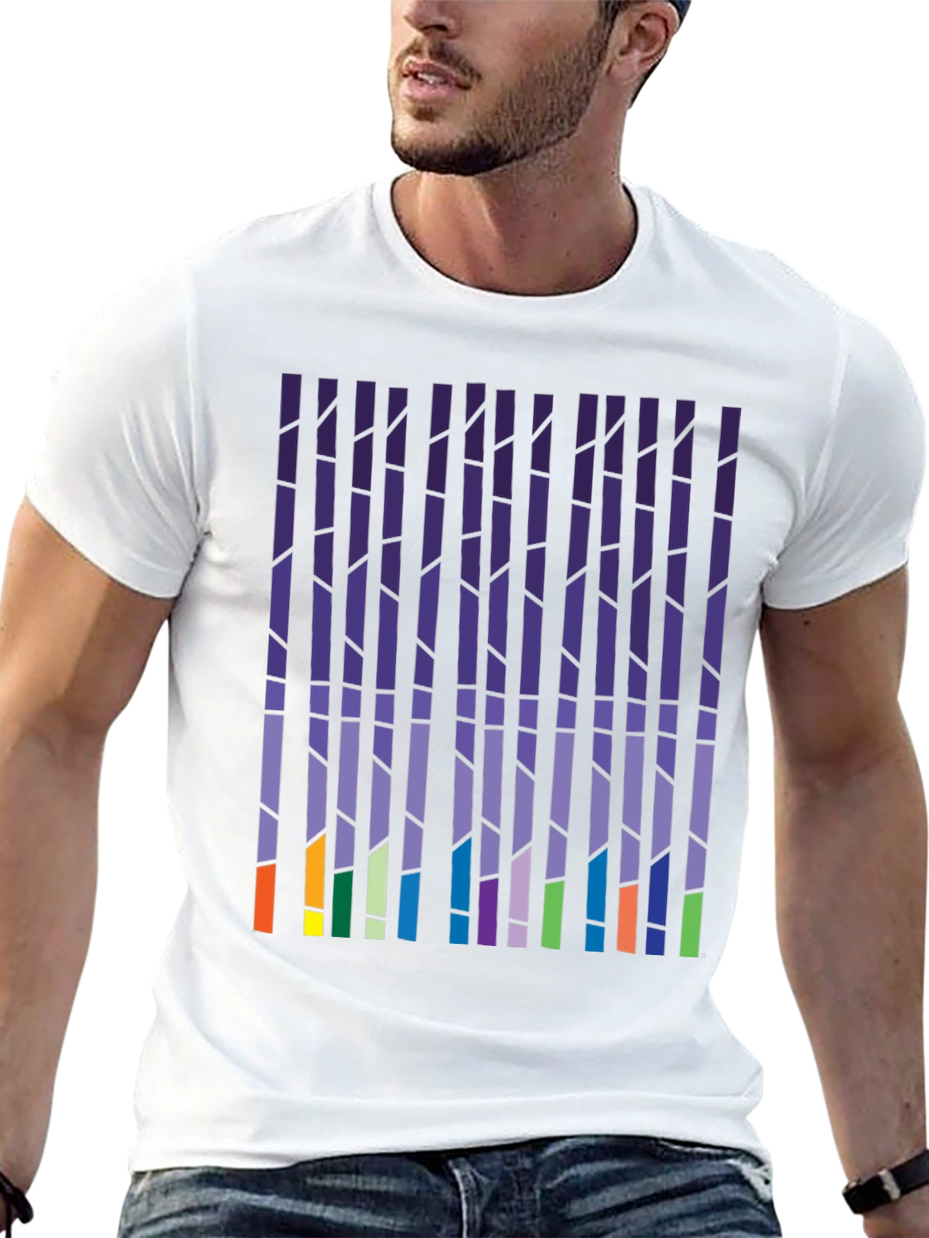Abstract Vertical Blocks Graphic Tee - Soft Cotton Blend