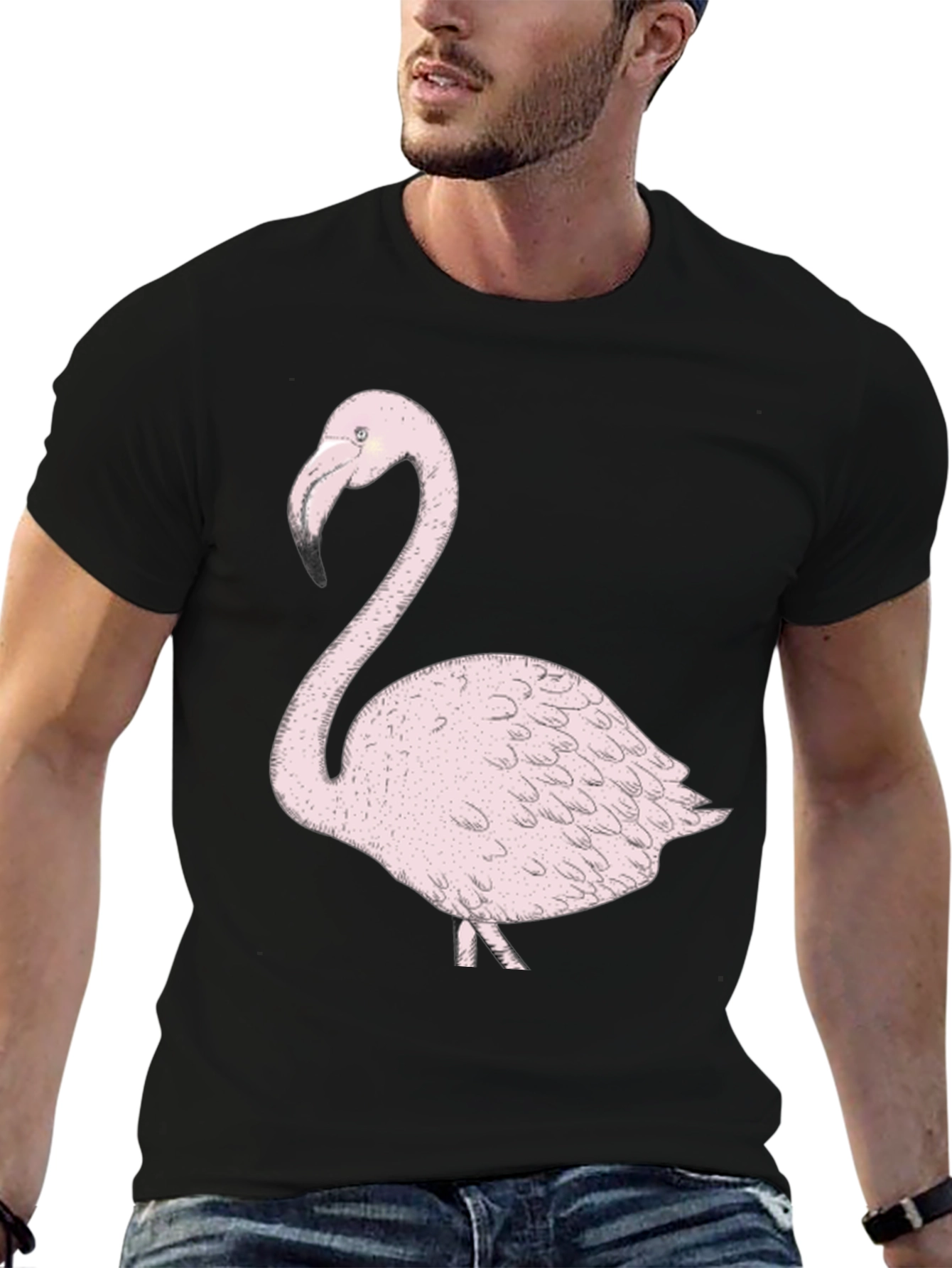 Flamingo Graphic Tee - Trendy Black T-Shirt