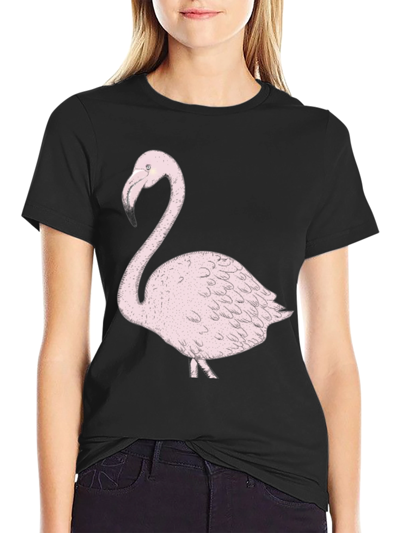 Flamingo Graphic Tee - Trendy Black T-Shirt