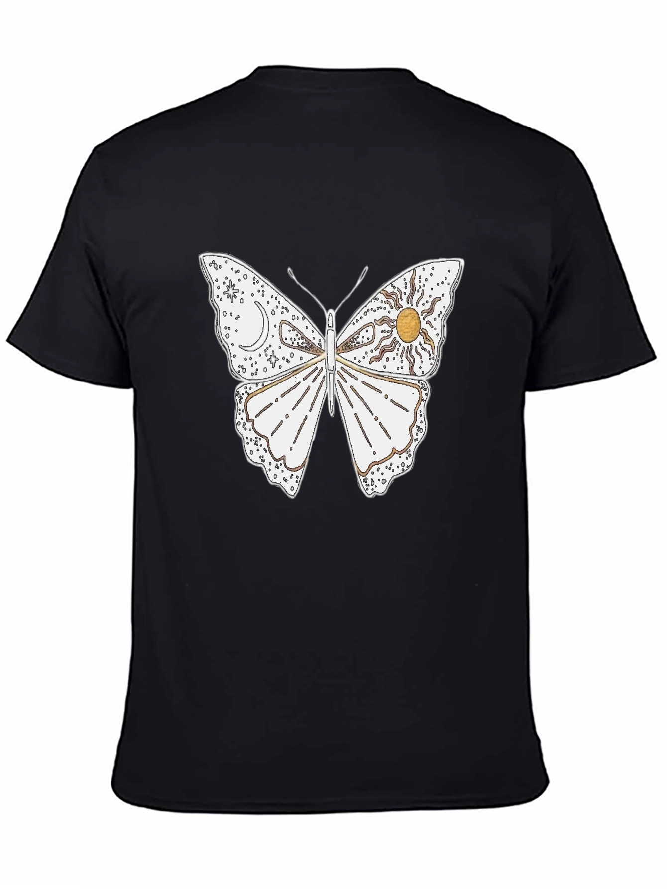Celestial Butterfly Graphic T-Shirt - Black Cotton