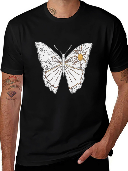 Celestial Butterfly Graphic T-Shirt - Black Cotton