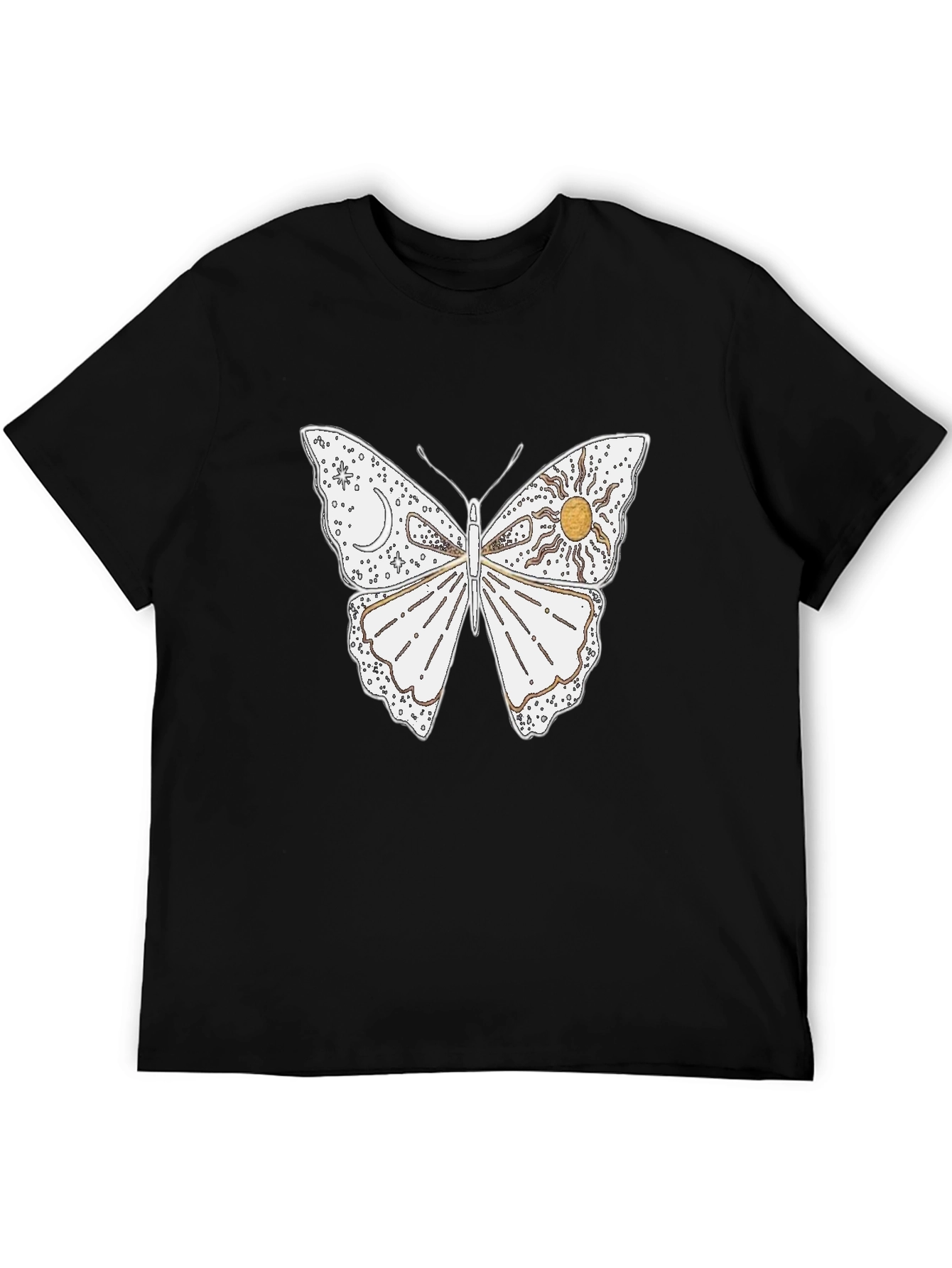 Celestial Butterfly Graphic T-Shirt - Black Cotton