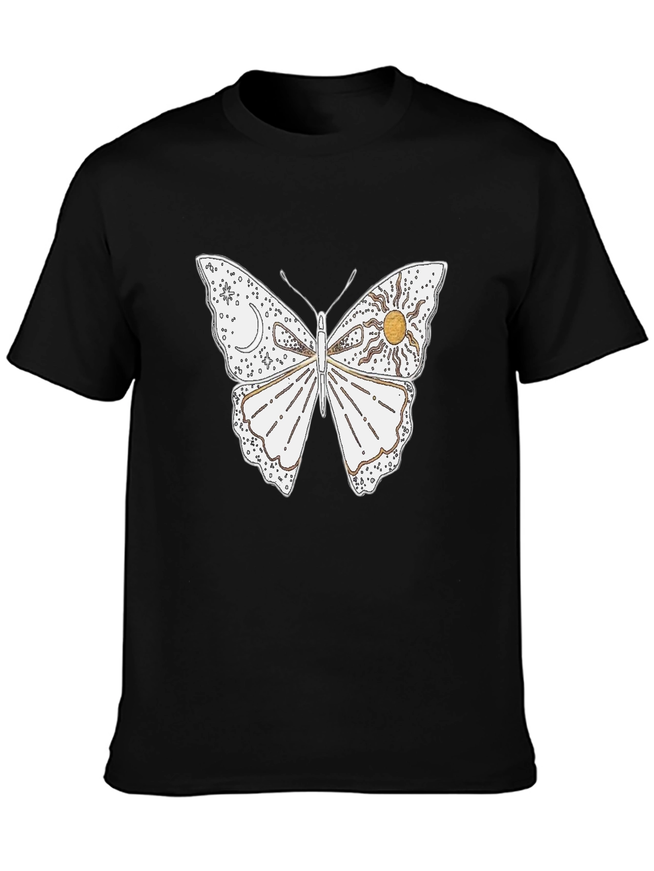 Celestial Butterfly Graphic T-Shirt - Black Cotton