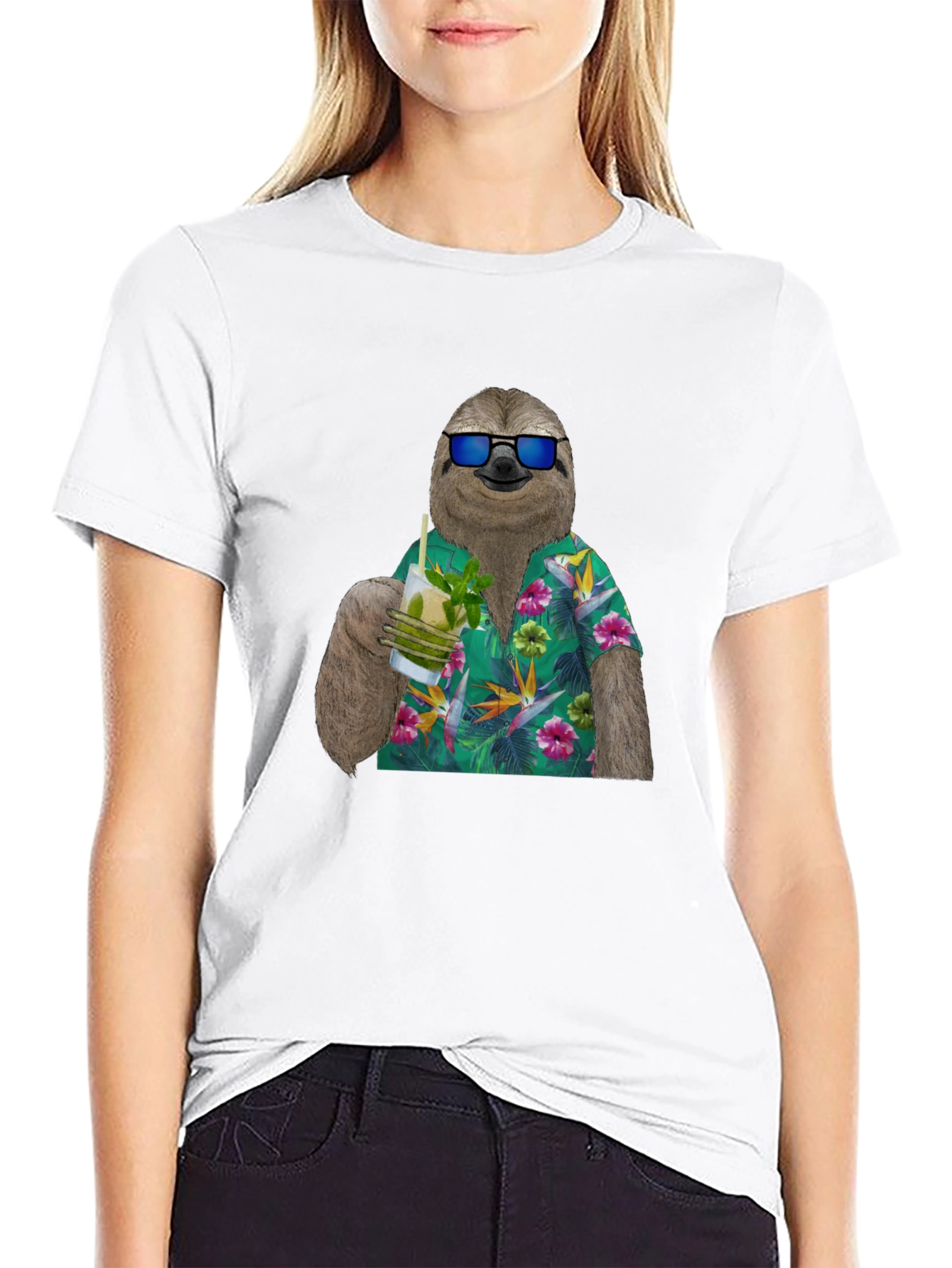 Sloth in Hawaiian Shirt Graphic Tee