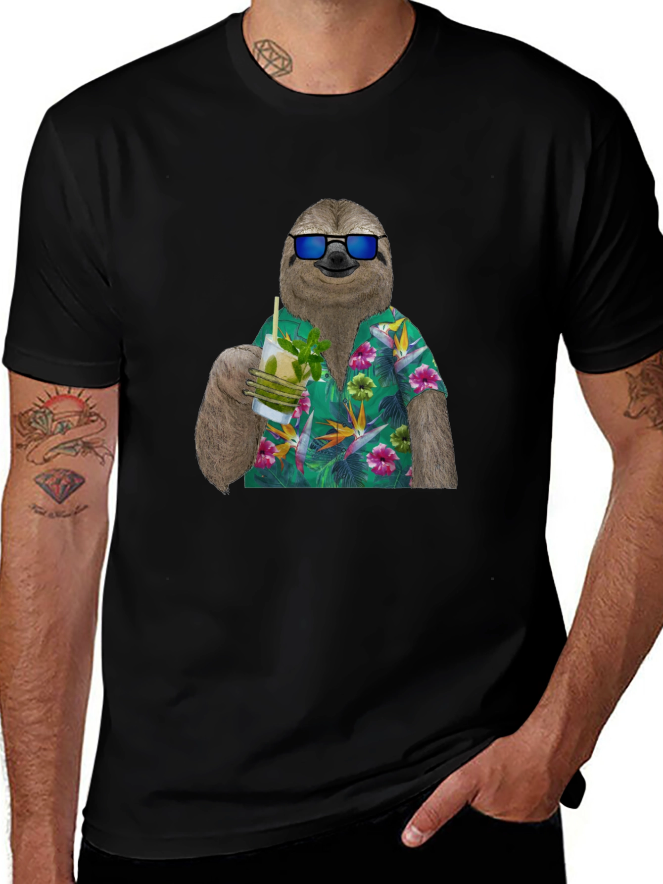 Sloth in Hawaiian Shirt Graphic Tee