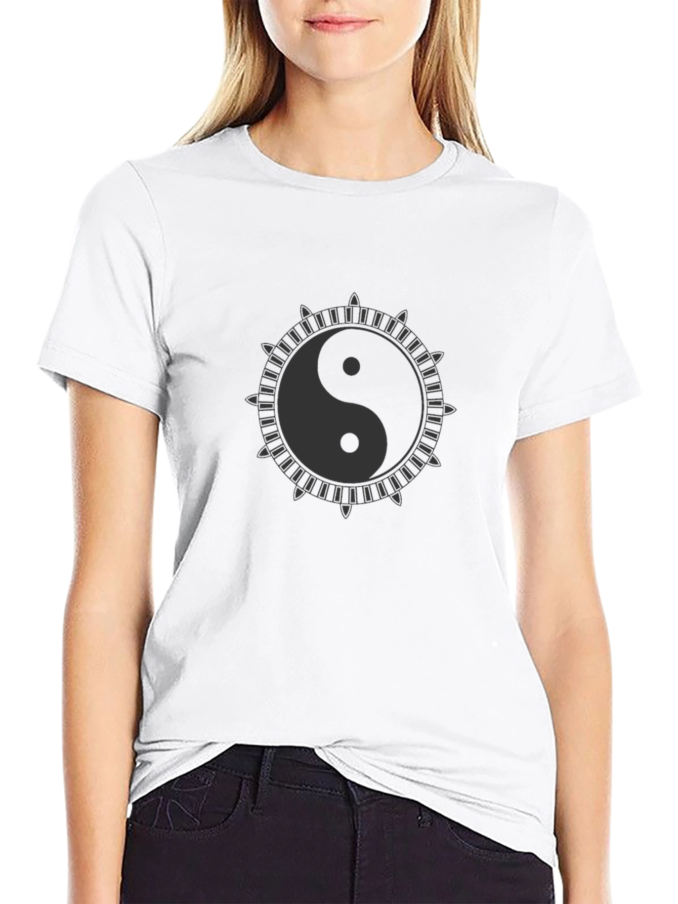 Yin Yang Symbol Graphic Print Black T-Shirt