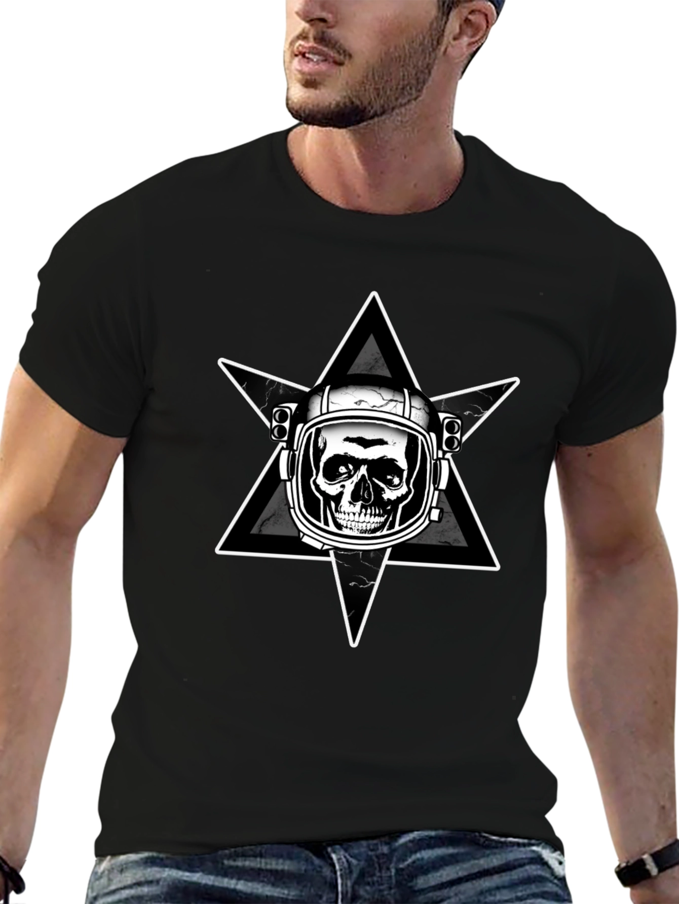 Astronaut Skull Graphic T-Shirt - Mens Black Tee