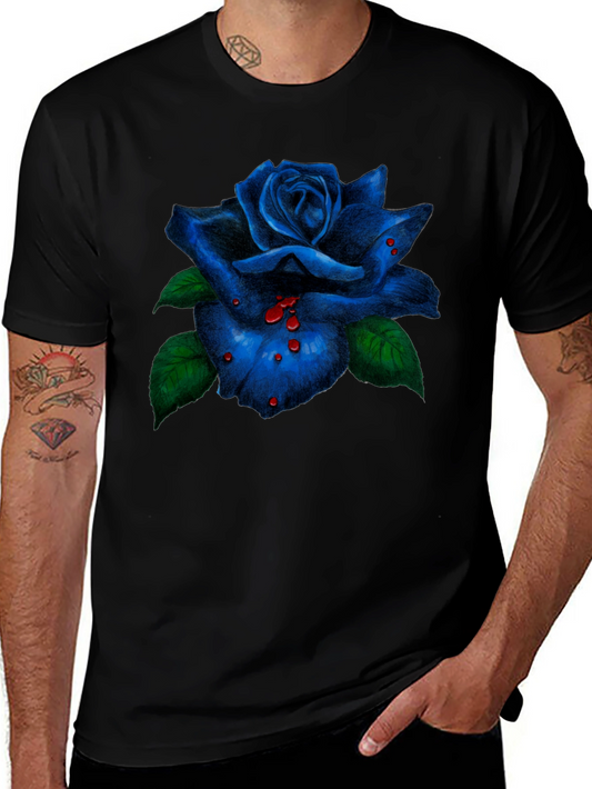 Blue Rose Graphic Tee - Mens Black T-Shirt