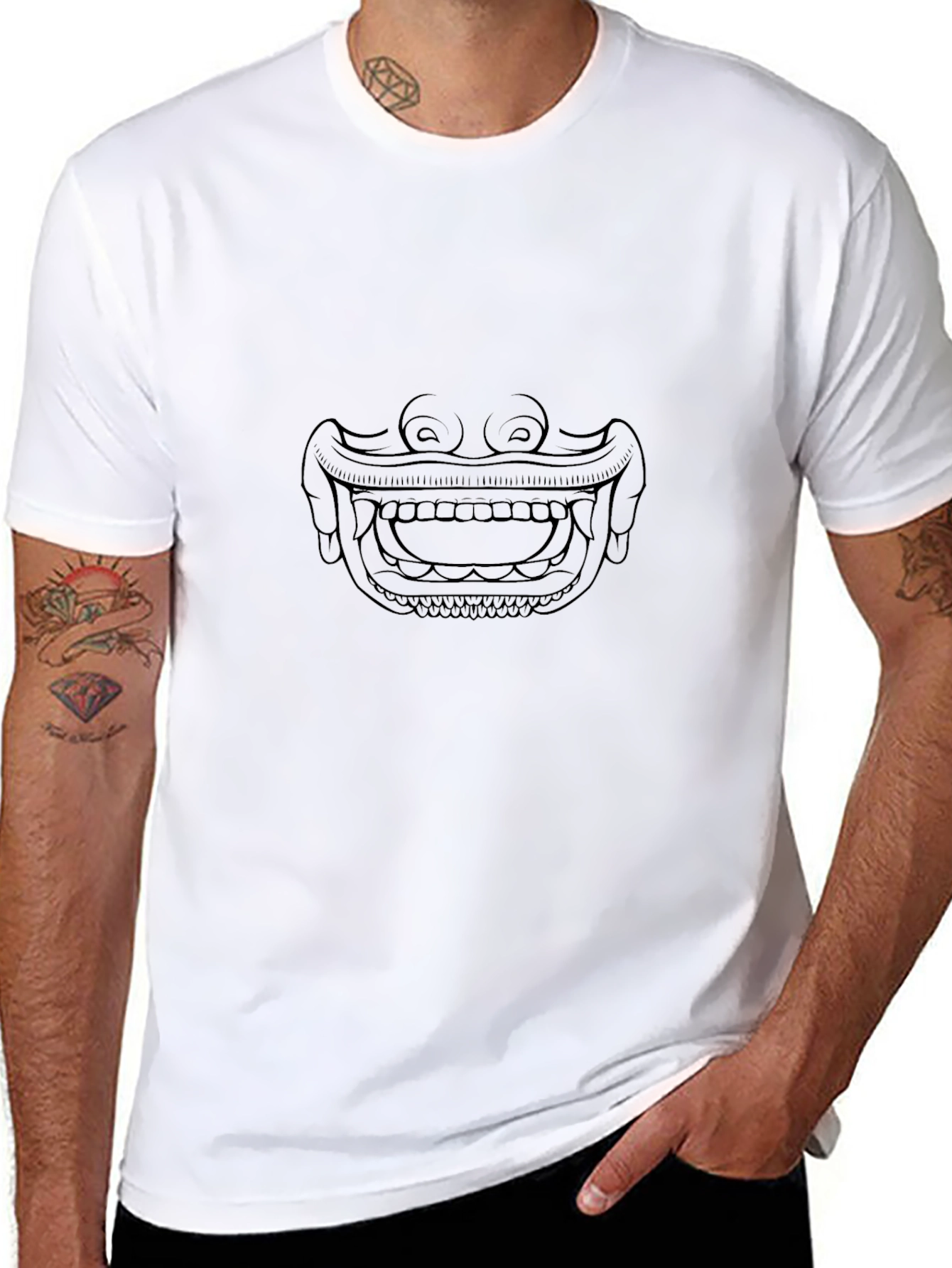 Line Art Mask Graphic Tee - Black Casual Shirt