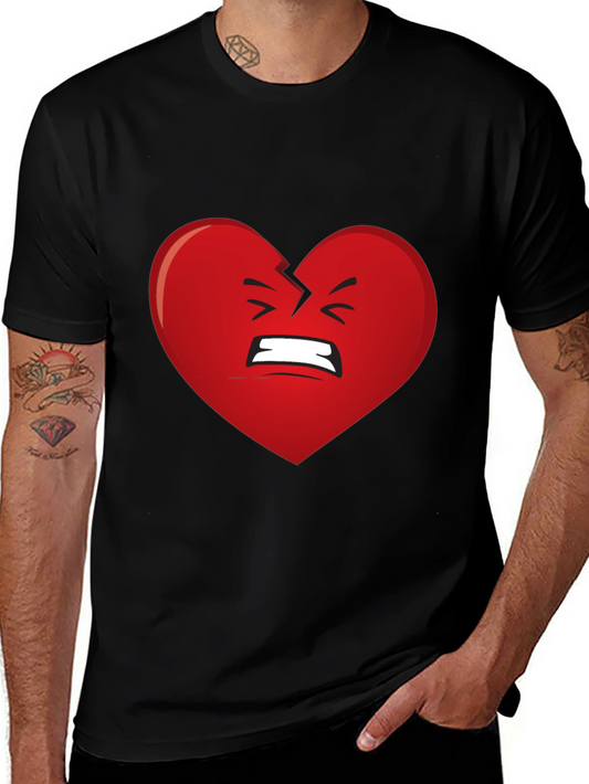 Broken Heart Graphic Black Tee - Angry Red Heart T-Shirt