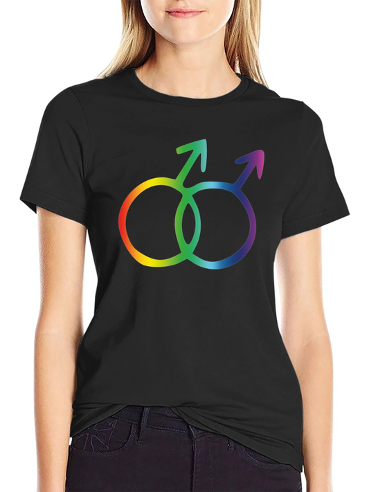 Rainbow Gay Pride Interlocking Mars Symbol Black T-Shirt