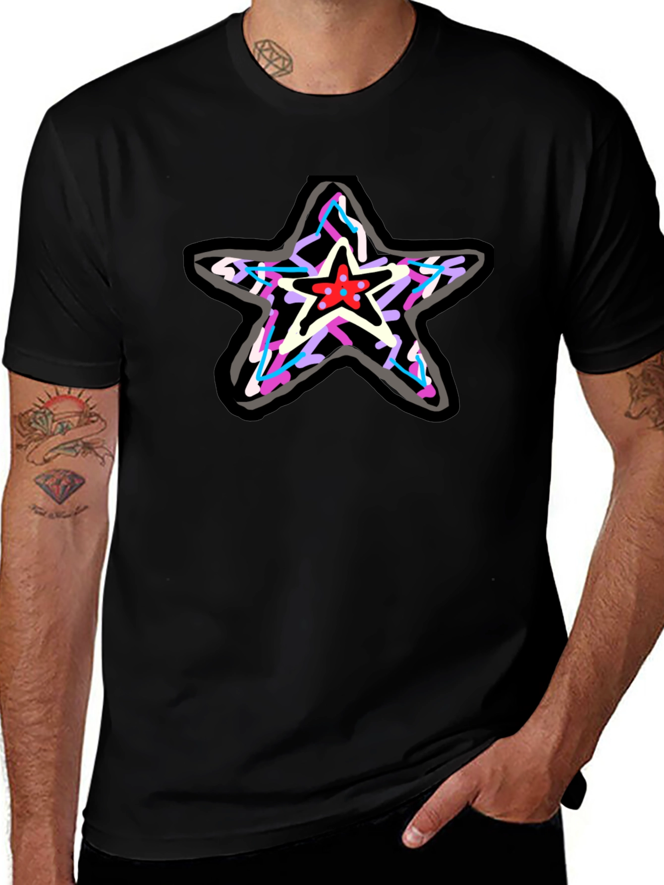 Star Graphic Print Black T-Shirt