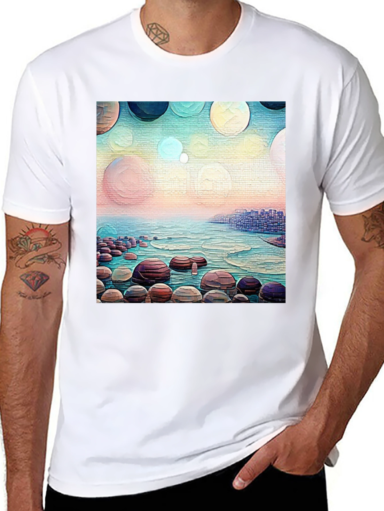 Coastal Dreams T-Shirt: Artistic Beachscape Design