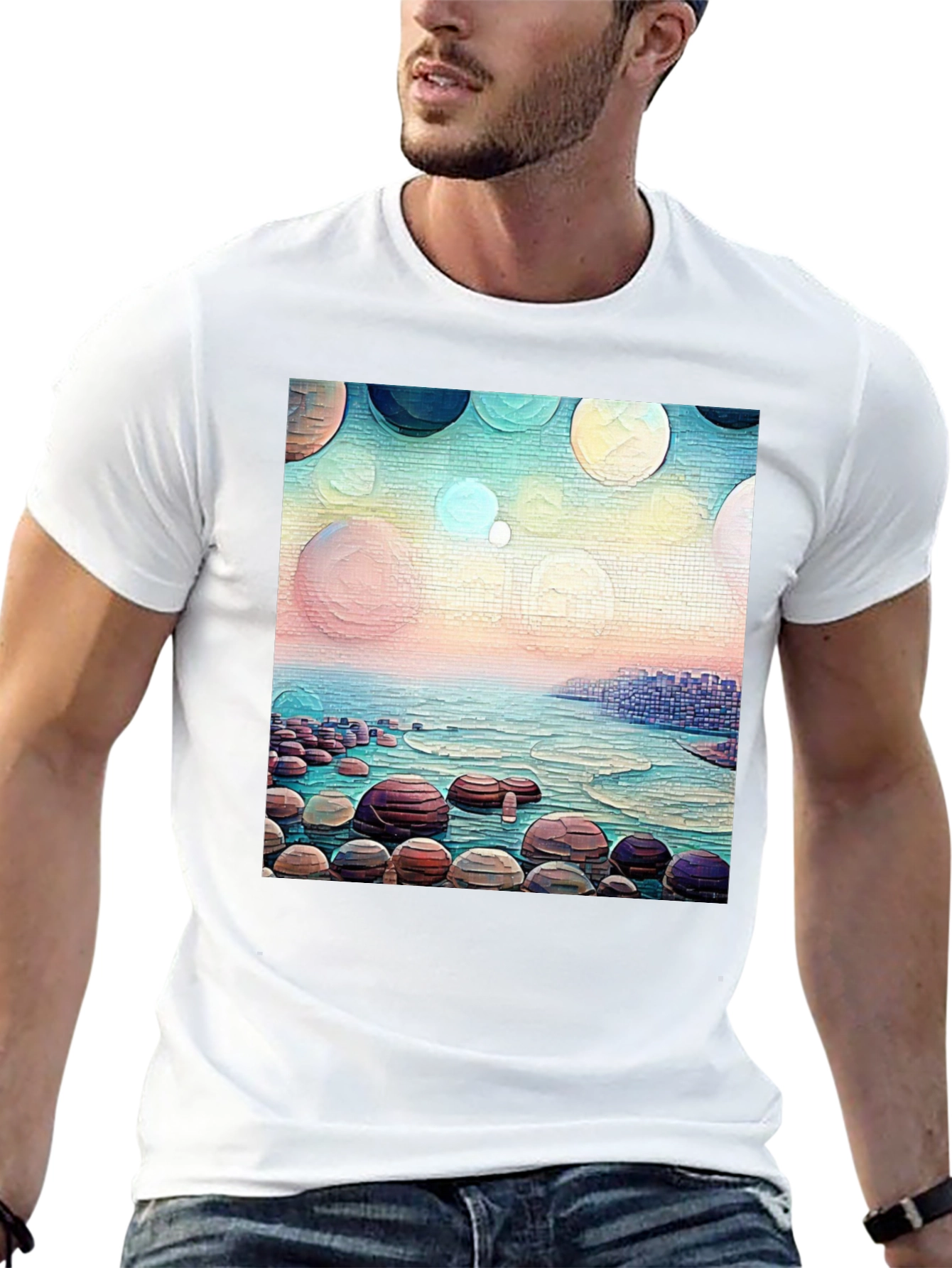 Coastal Dreams T-Shirt: Artistic Beachscape Design