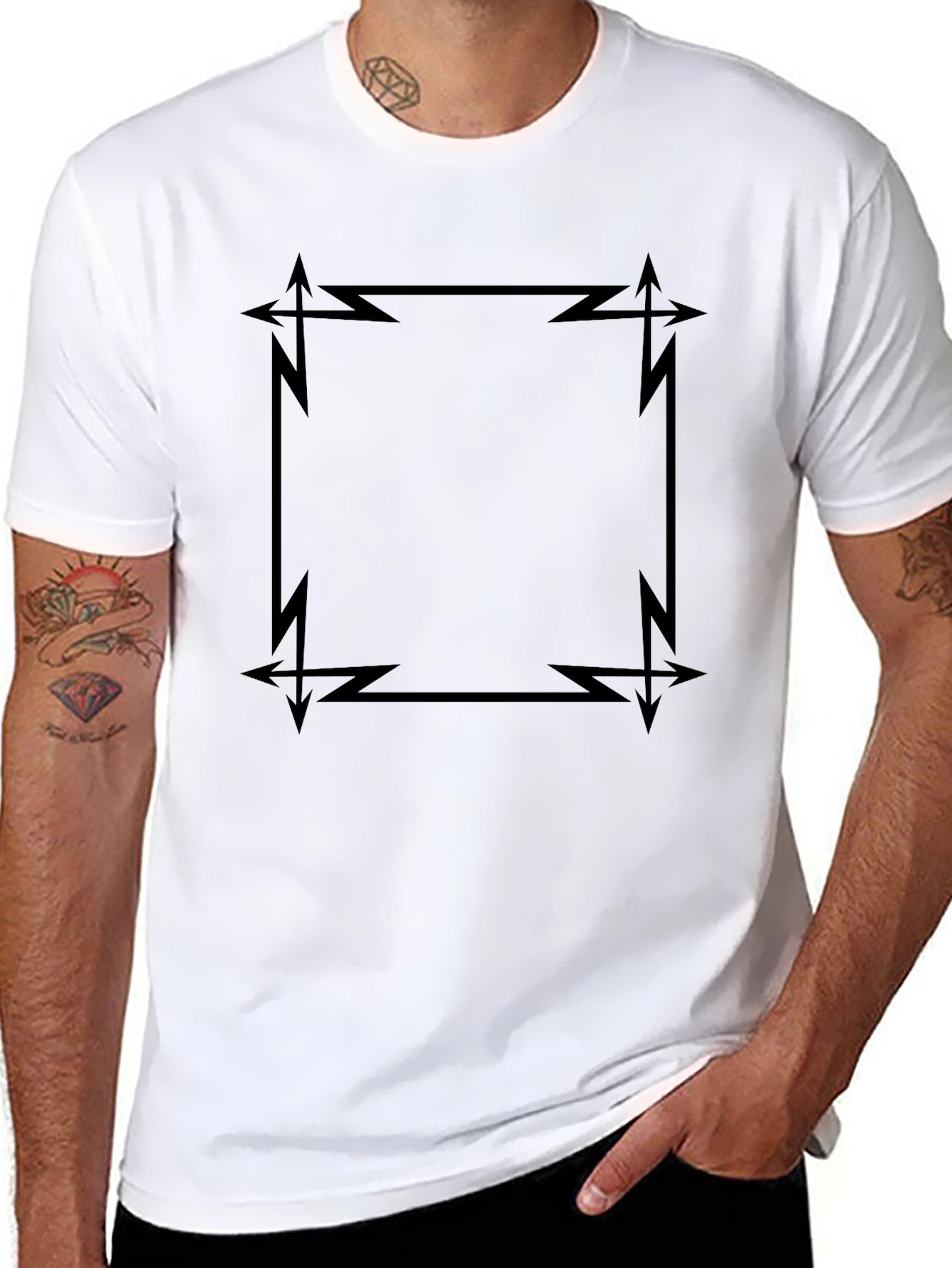 Edgy Geometric Graphic Black T-Shirt