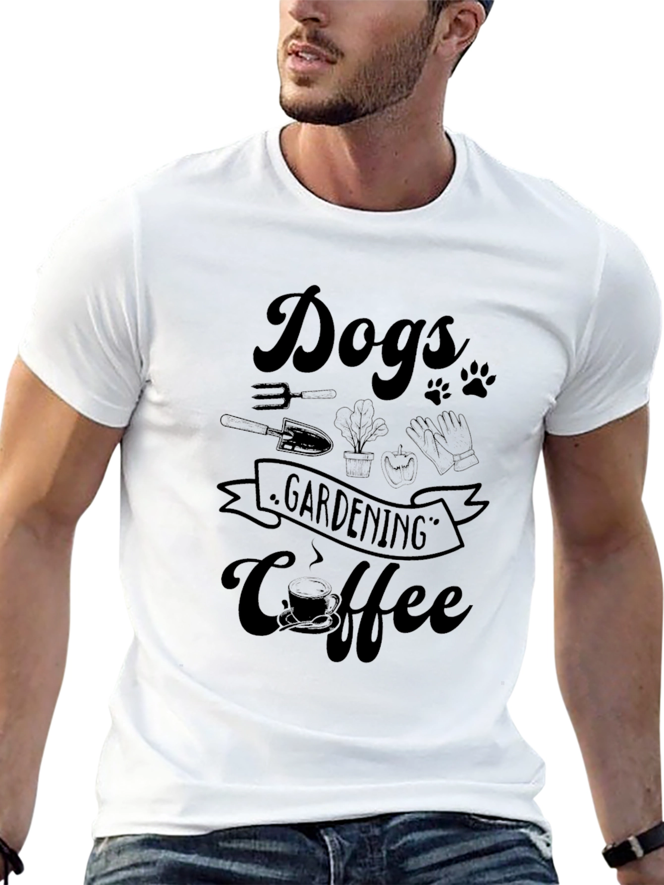 Dogs Gardening Coffee Black Graphic Tee
