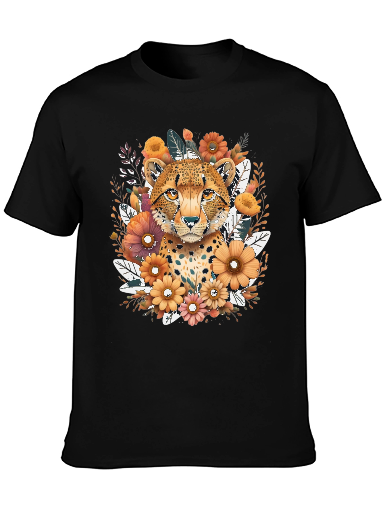 Cheetah Floral Graphic Tee - Black