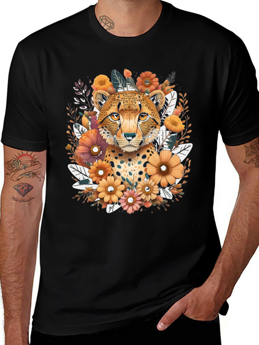 Cheetah Floral Graphic Tee - Black