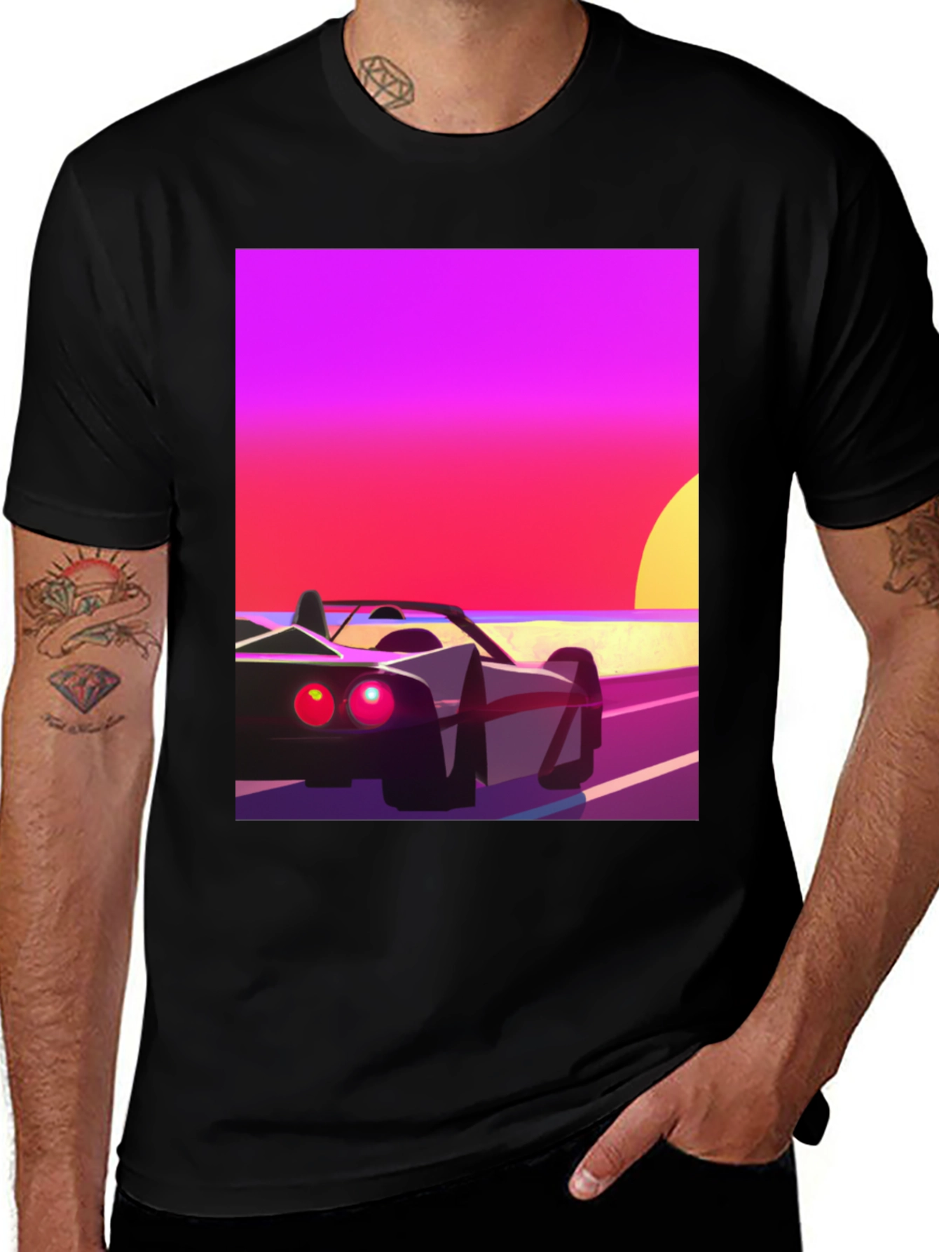 Retro Sunset Car Graphic T-Shirt