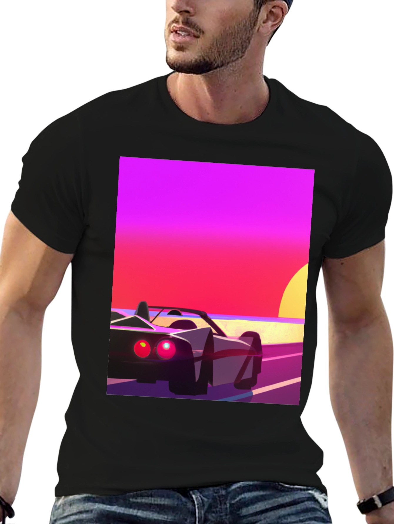Retro Sunset Car Graphic T-Shirt