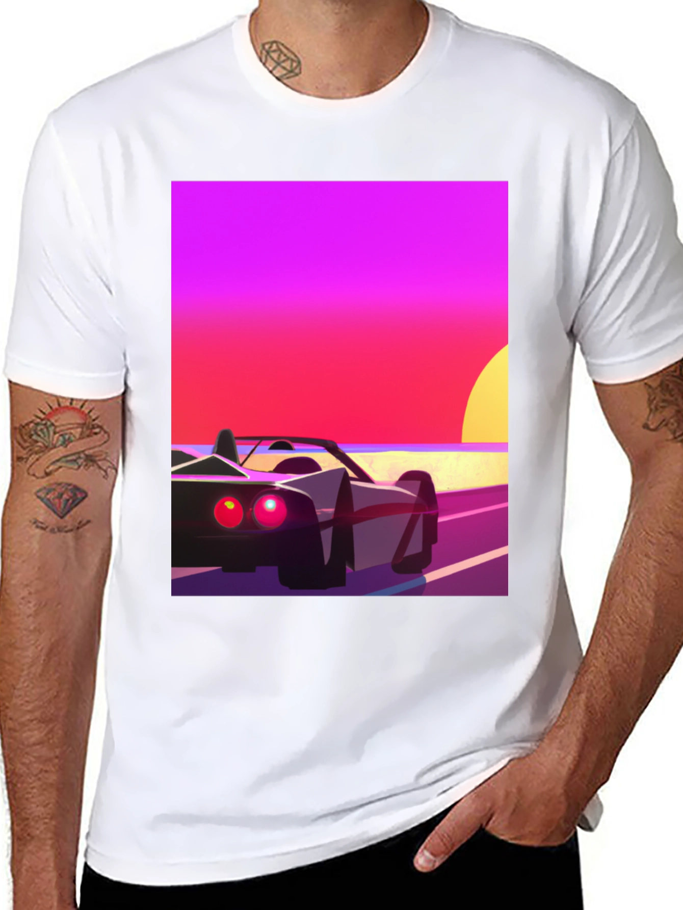 Retro Sunset Car Graphic T-Shirt