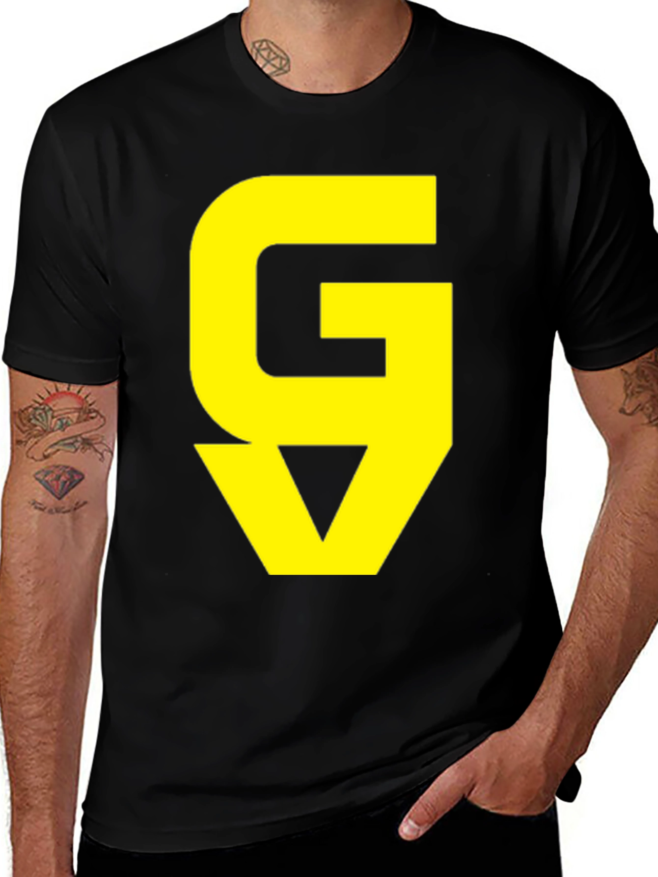Graphic Tee: Yellow GV on Black Cotton