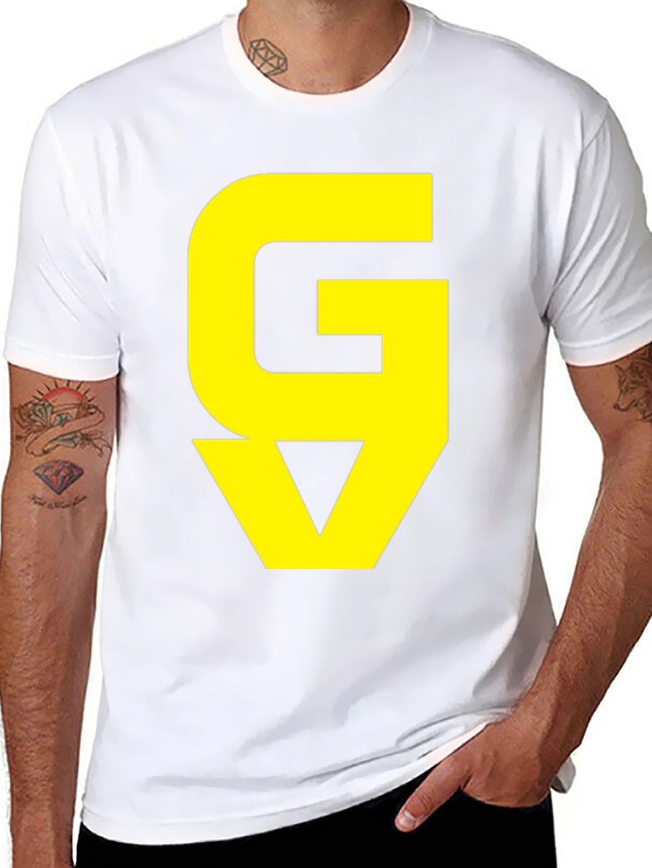 Graphic Tee: Yellow GV on Black Cotton